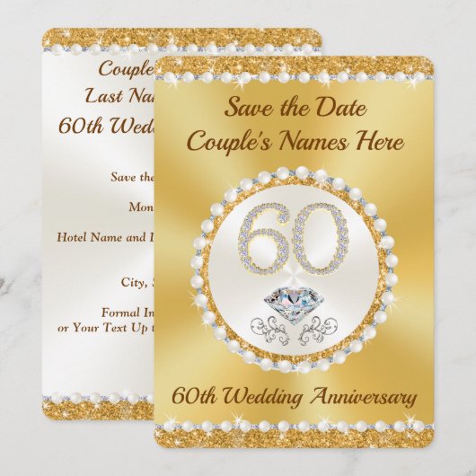 60th Wedding Jubileum Sparen de Datumkaarten Kaart (Voorkant / Achterkant)