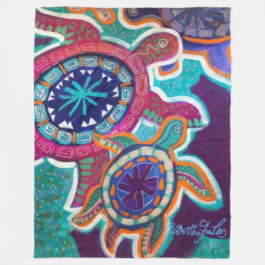 60x80 Turtle Blanket met 0riginal aboriginal art Fleece Deken (Voorkant)