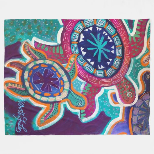 60x80 Turtle Blanket met 0riginal aboriginal art Fleece Deken (Voorkant (Horizontaal))
