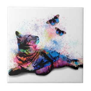 614 blauwe roze vlinder 6x6 tegeltje