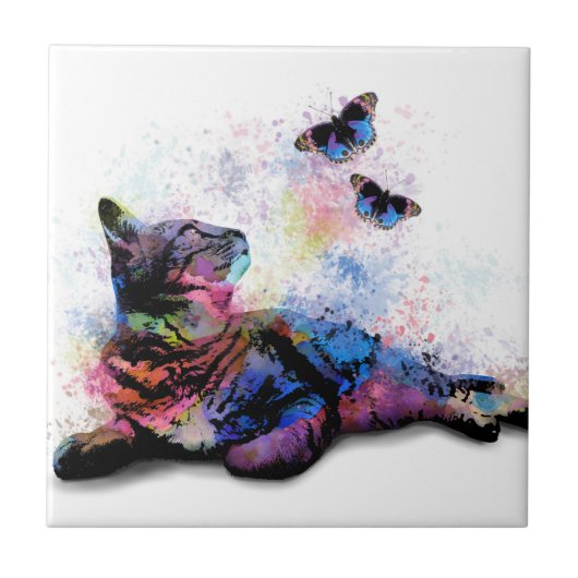 614 blauwe roze vlinder 6x6 tegeltje (Voorkant)