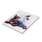 614 blauwe roze vlinder 6x6 tegeltje (Zijkant)