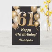 61e Birthday Black en Gold Balloons Confetti Kaart (Gele Bloem)