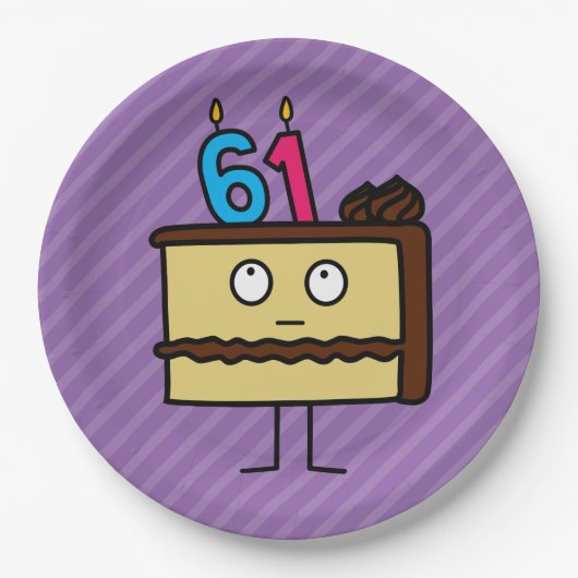 61e Birthday Cake met kaarsen Papieren Bordje (Voorkant)