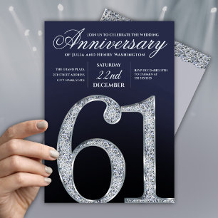 61e jubileum diamant zilver marineblauw modern kaart