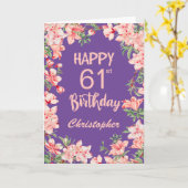 61e Paarse Waterverf van de Birthday - Perzikroze Kaart (Gele Bloem)