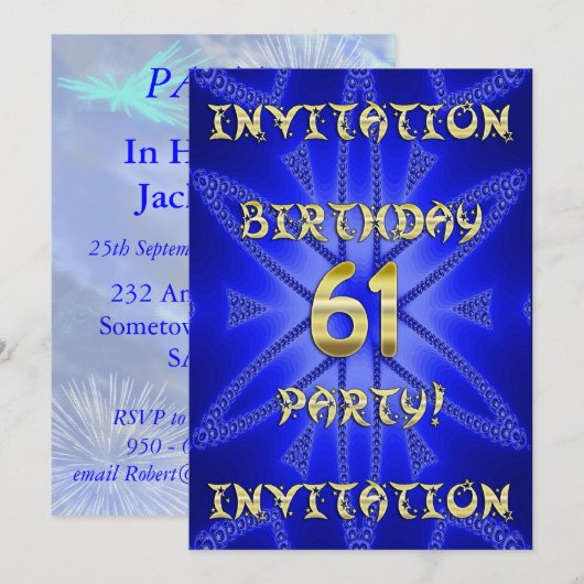 61e uitnodiging van de partij Birthday (Voorkant / Achterkant)