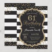 61e uitnodiging van de verjaardag. Zwart en goudgl (Voorkant / Achterkant)