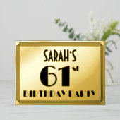 61e verjaardag — Art Deco look "61" + Naam Folie Uitnodiging (Staand Voorkant)