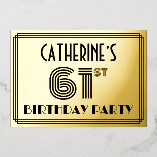 61e verjaardag — Art Deco Style "61" & naam Folie Uitnodiging (Voorkant)