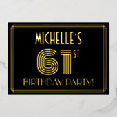 61e verjaardag — Art Deco Style "61" + Naam Folie Uitnodiging (Voorkant)