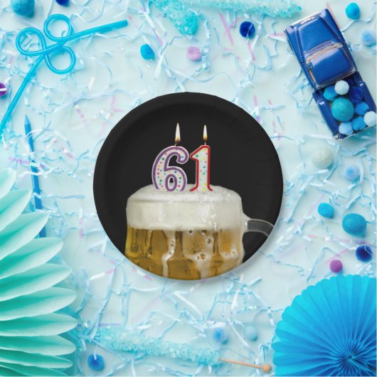 61e verjaardag bier met kaars papieren bordje (Feest)