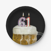 61e verjaardag bier met kaars papieren bordje (Voorkant)