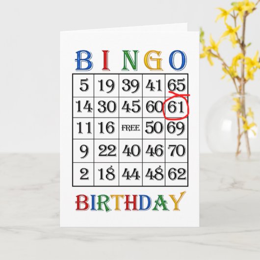 61e verjaardag Bingo kaart (Gele Bloem)
