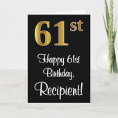 61e verjaardag ~ Elegante luxe Faux Gold look # Kaart (Voorkant)