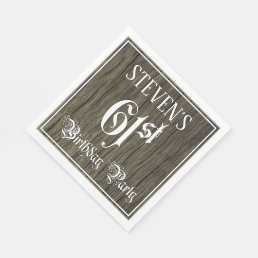 61e verjaardag — Fancy script, Faux Wood Kijk Servet (Hoek)