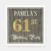 61e verjaardag — Faux Gold & Faux Wood Servet (Voorkant)
