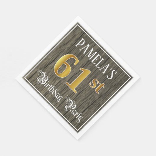 61e verjaardag — Faux Gold & Faux Wood Servet (Hoek)