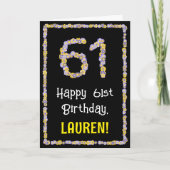 61e verjaardag: Floral Flowers Number, Custom Name Kaart (Voorkant)