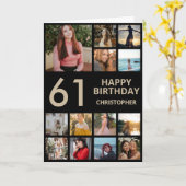 61e verjaardag Foto Collage 13 Foto's Black & Gold Kaart (Gele Bloem)