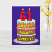 61e verjaardag: Fun Cake and Candles + Custom Name Kaart (Gele Bloem)