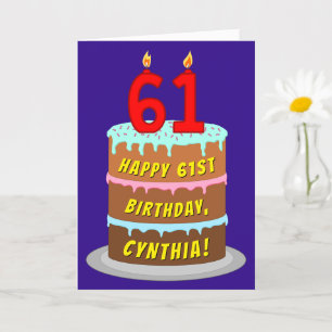 61e verjaardag: Fun Cake and Candles + Custom Name Kaart