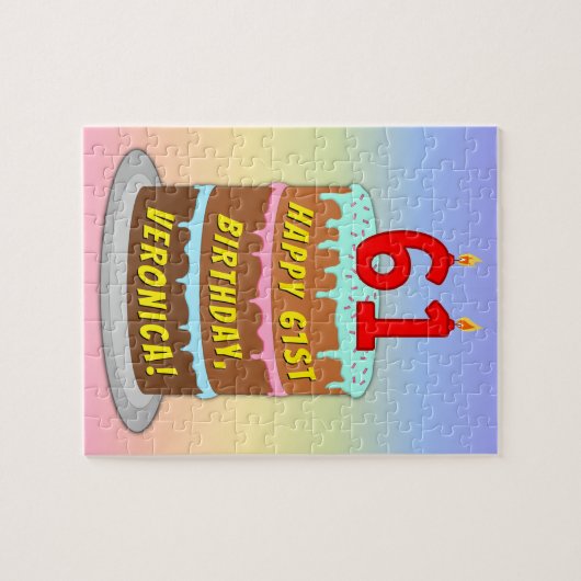 61e verjaardag: Fun Cake and Candles + Custom Name Legpuzzel (Horizontaal)