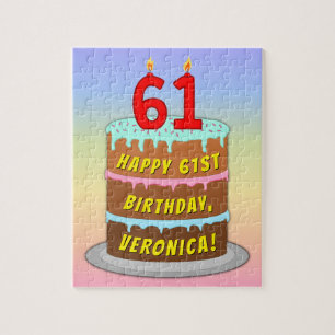 61e verjaardag: Fun Cake and Candles + Custom Name Legpuzzel