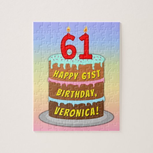 61e verjaardag: Fun Cake and Candles + Custom Name Legpuzzel (Verticaal)