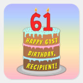 61e verjaardag: Fun Cake and Candles + Custom Name Vierkante Sticker (Voorkant)
