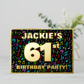 61e verjaardag — Fun, Colorful Music Symbols Folie Uitnodiging (Staand Voorkant)