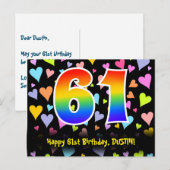 61e verjaardag: Fun Hearts Pattern, Regenboog 61 Briefkaart (Voorkant / Achterkant)