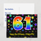 61e Verjaardag: Fun Sterren Patroon, Regenboog 61, Briefkaart (Voorkant / Achterkant)
