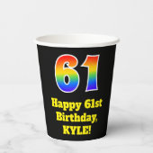61e verjaardag: Kleurrijk, Leuk, Opwindend, Regenb Papieren Bekers (Achterkant)