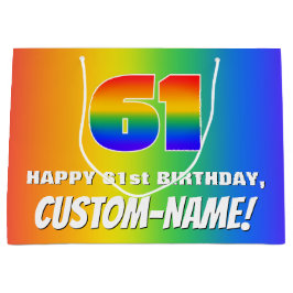 61e verjaardag: Kleurrijk, leuk regenboogpatroon # Groot Cadeauzakje