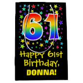 61e verjaardag: Kleurrijke Sterren Patroon & Regen Medium Cadeauzakje (Voorkant)