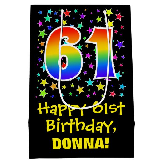 61e verjaardag: Kleurrijke Sterren Patroon & Regen Medium Cadeauzakje (Achterkant)