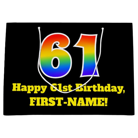 61e verjaardag ~ Leuk, Kleurrijk, Levendig, Regenb Groot Cadeauzakje (Voorkant)