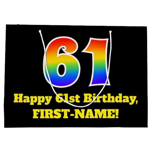 61e verjaardag ~ Leuk, Kleurrijk, Levendig, Regenb Groot Cadeauzakje (Achterkant)