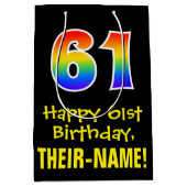 61e verjaardag: Leuk, Vet, Kleurrijk, Regenboog "6 Medium Cadeauzakje (Voorkant)