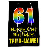 61e verjaardag: Leuk, Vet, Kleurrijk, Regenboog "6 Medium Cadeauzakje (Achterkant)