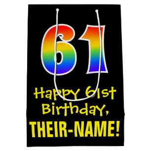61e verjaardag: Leuk, Vet, Kleurrijk, Regenboog "6 Medium Cadeauzakje