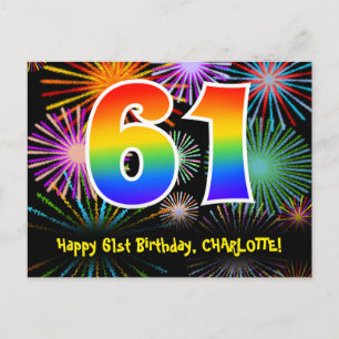 61e verjaardag – leuk vuurwerkpatroon + regenboog briefkaart