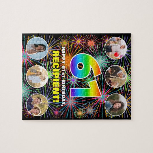 61e verjaardag: Leuke regenboog #, aangepaste naam Legpuzzel (Horizontaal)