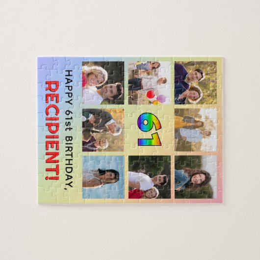 61e verjaardag: Leuke regenboog #, aangepaste naam Legpuzzel (Horizontaal)