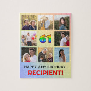 61e verjaardag: Leuke regenboog #, aangepaste naam Legpuzzel