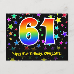 61e Verjaardag: Leuke Sterren Patroon, Regenboog 6 Briefkaart