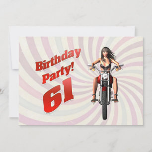 61e verjaardag met een meisje op een motorfiets kaart