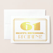 61e verjaardag; naam + Art Deco geïnspireerd look  Folie Kaarten (Voorkant met envelop)