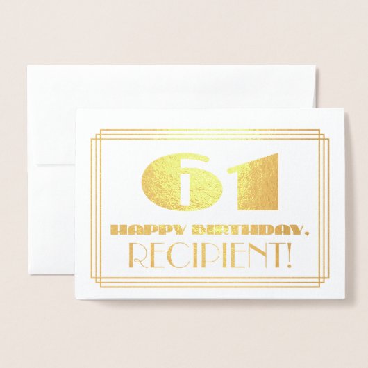 61e verjaardag; naam + Art Deco geïnspireerd look  Folie Kaarten (Voorkant met envelop)